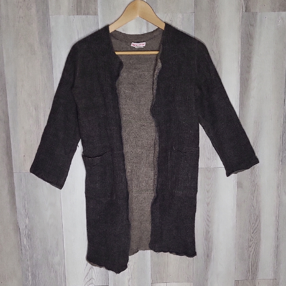 Marie Eiffel Wool Cardigan Made In India Open‎ Front Boho Chic Contemporary